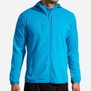 Brooks Mens Canopy Jacket Size S Blue Lightweight Packable Layering Run Happy